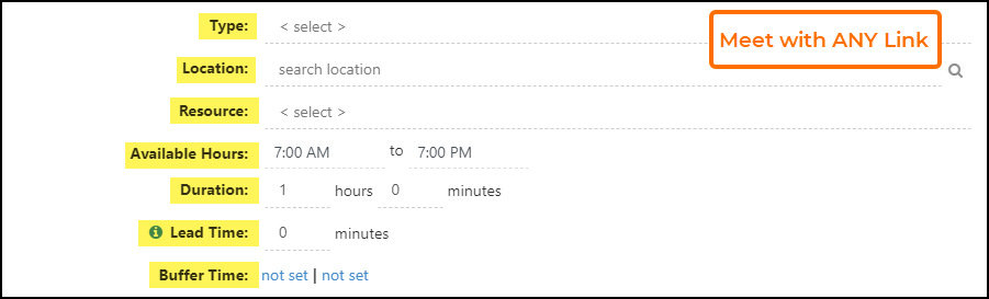 Example of the Meet with Any Link options