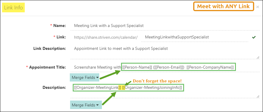Meet with ANY link settings