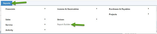 Menu Location of Report Builder