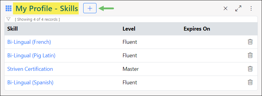 Image of the My Profile - Skills page showing certifications achieved along with the level and expiration dates