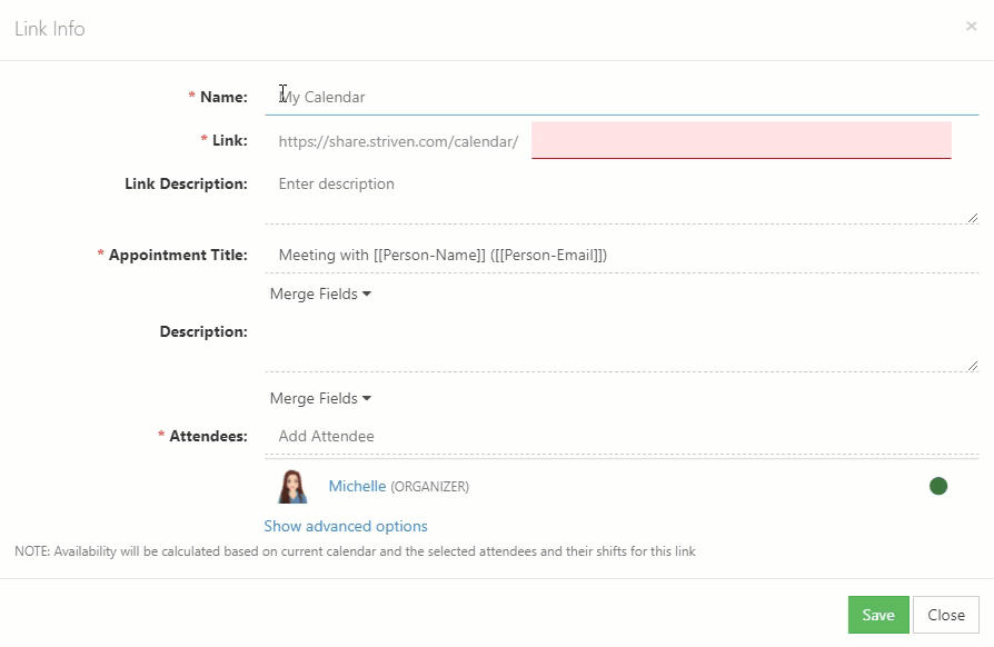Animated gif demonstrating naming an external appointment link