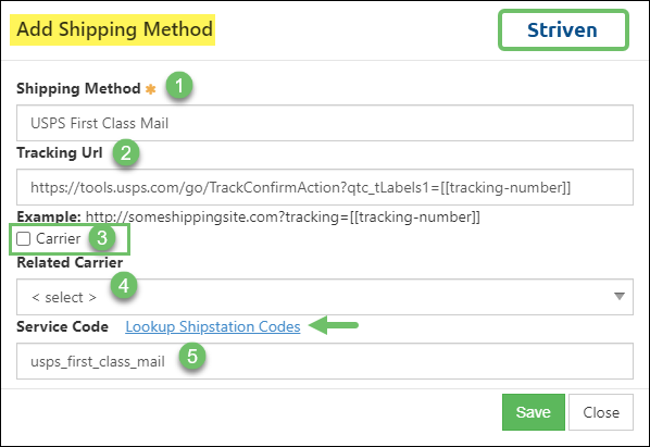 Add Shipping Method popup in Striven