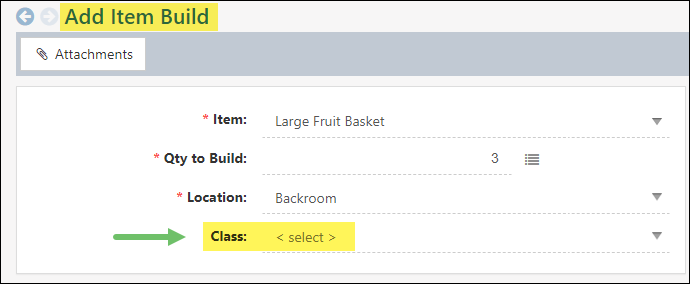 Class Selection on an Add Item Build Page