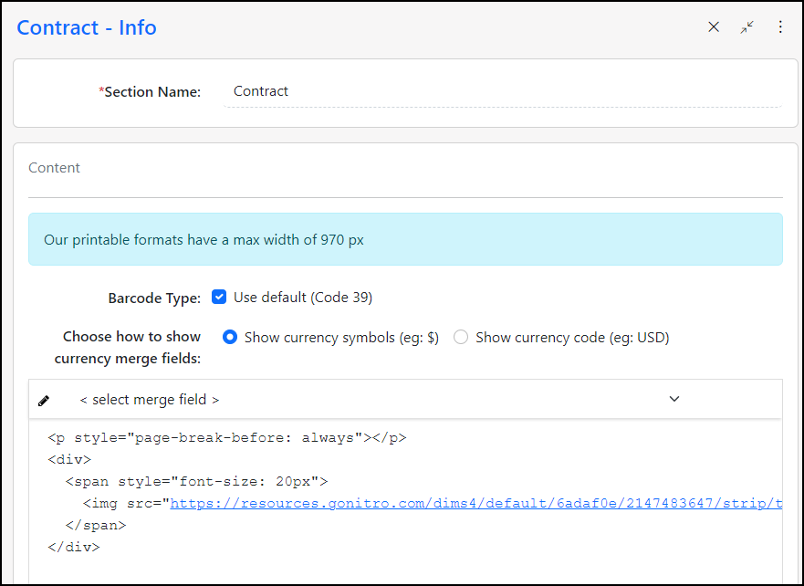 Image of a Page break within the Printable Format for a Sales order