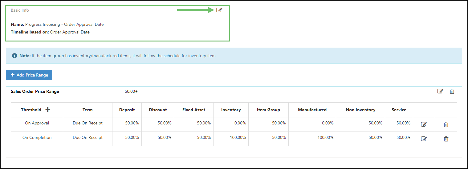 Image of the Schedule Info page displaying the Basic Info section