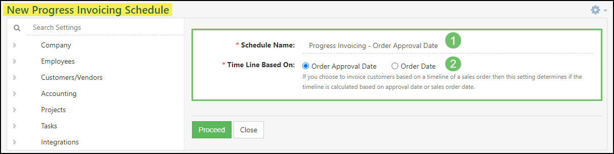 Image of the New Progress Invoicing Schedule page within Striven