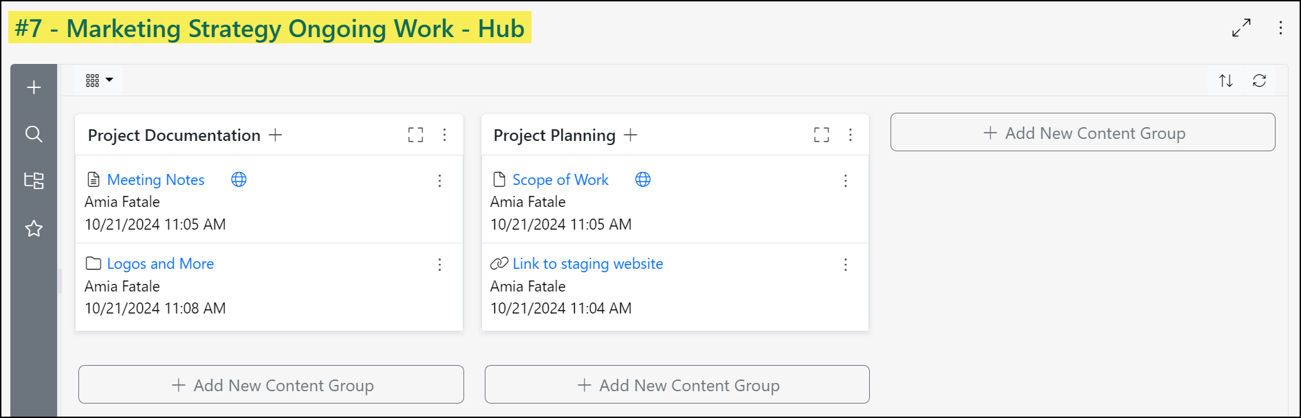 Example of the Project Hub within Striven
