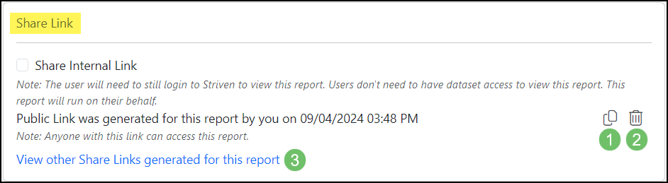 Image of the Public SHare Link Options and Information