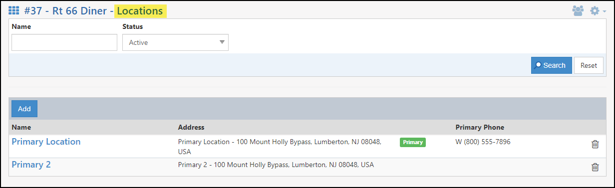 Image of the Customer/Vendor Locations page