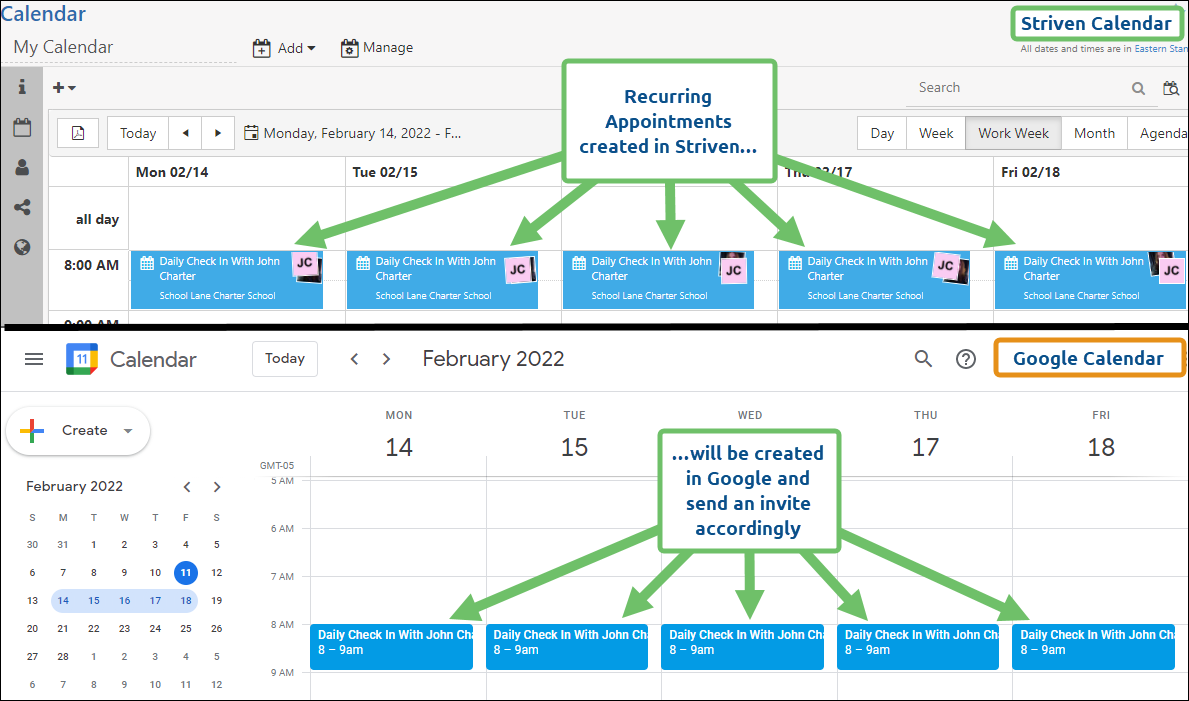 Recurring appointments in striven & google display