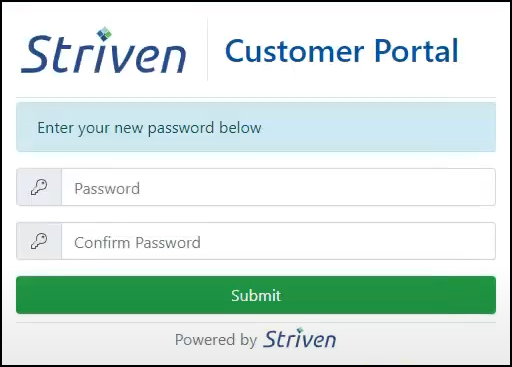 Reset Password page for the Customer Portal