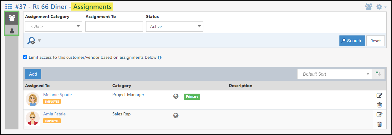 Example of the C/V Assignments page within Striven