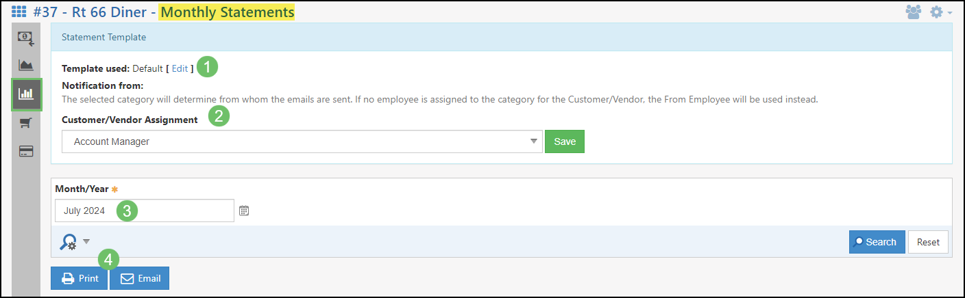 Example of the Customer Monthly Statements Page