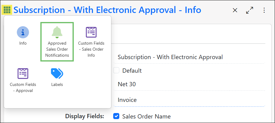 Image of the Approved Sales Order Notification Options available at the SO type level