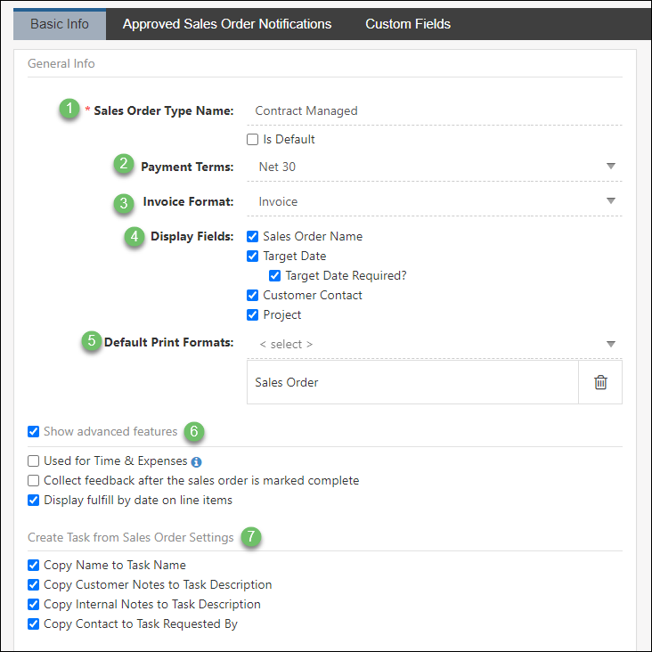 Sales Order Type Settings