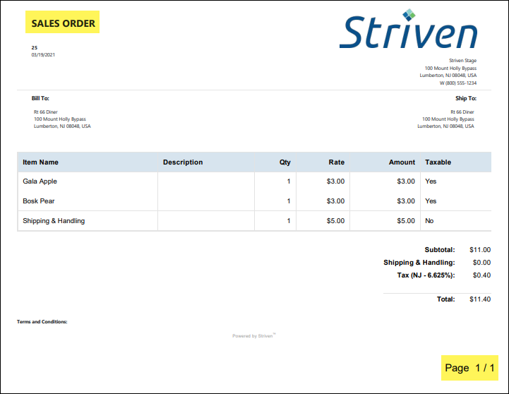 Sales Order with page number