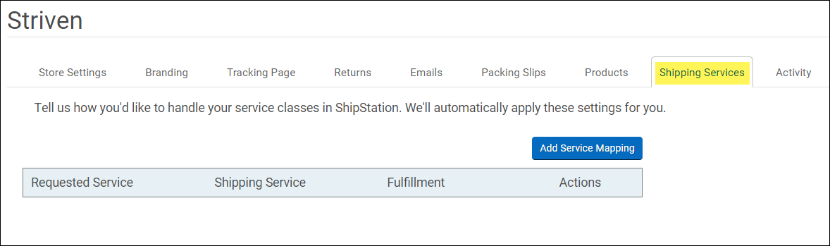 Shipping Services Tab in ShipStation