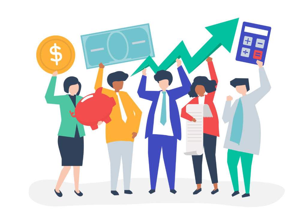 Business people holding financial growth concept illustration