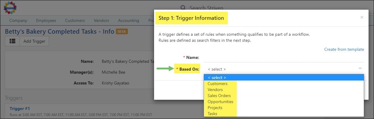 Options for creating a workflow trigger