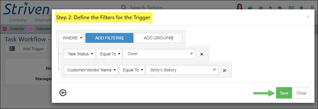 Trigger Setup options for Step 2 of Trigger creation