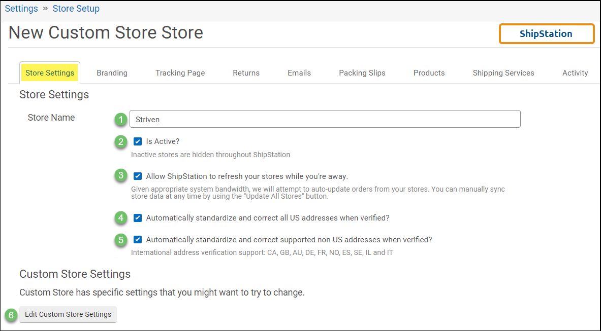 New Custom Store Settings in ShipStation