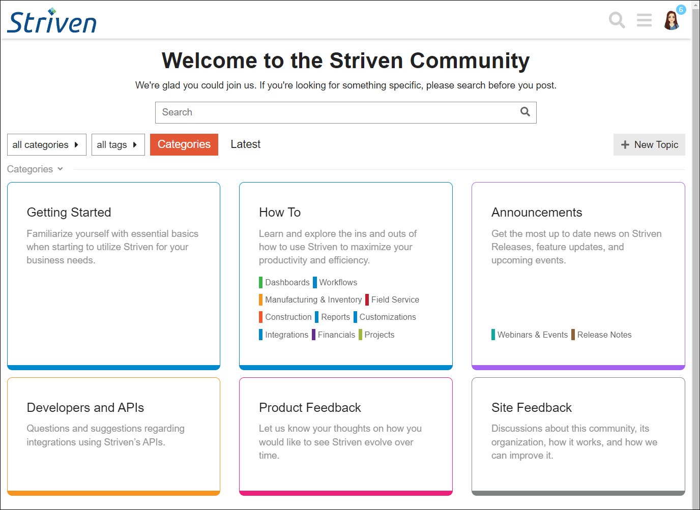 Homepage for the Striven Community