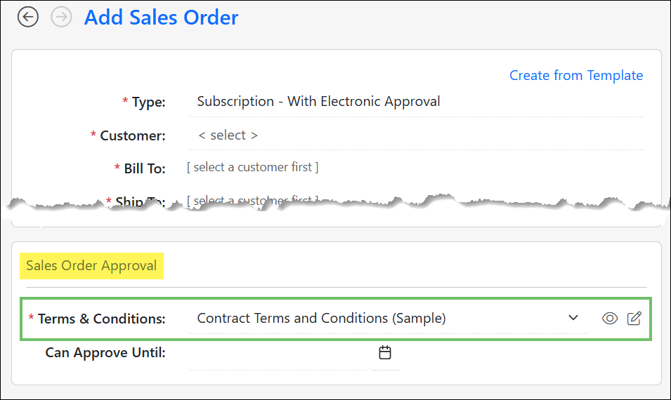 Example of Terms and Conditions on a Sales Order