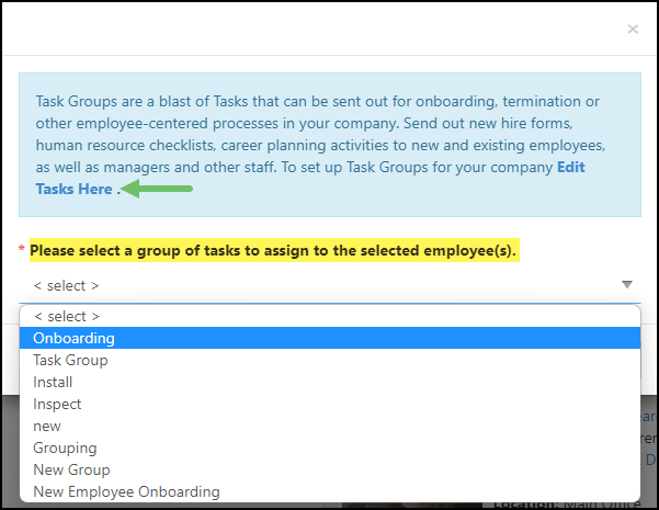 Task Group Assignment Selection from EE List