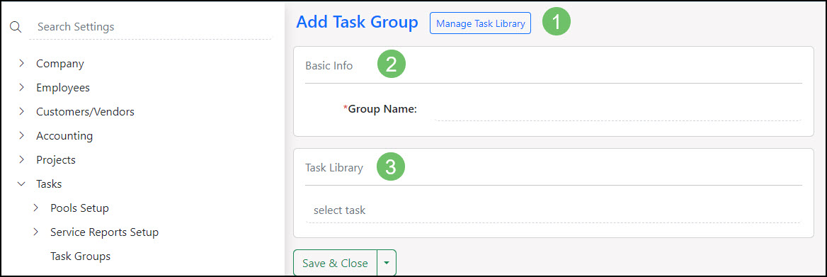 Example of adding a Task Group within Striven