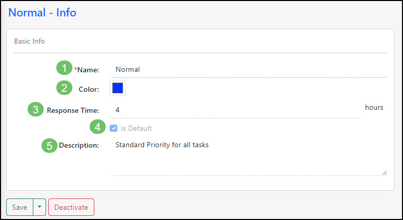 Examples of the options for configuring a Task Priority within Striven
