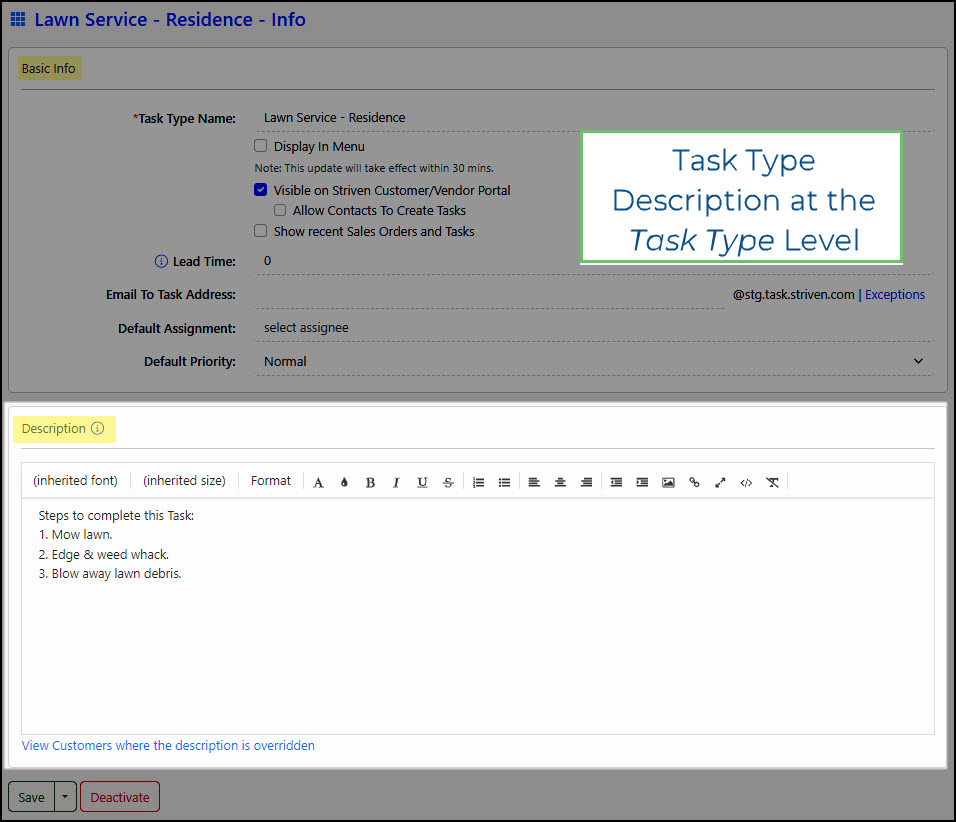 Example of the Task Description at the Task Type settings.