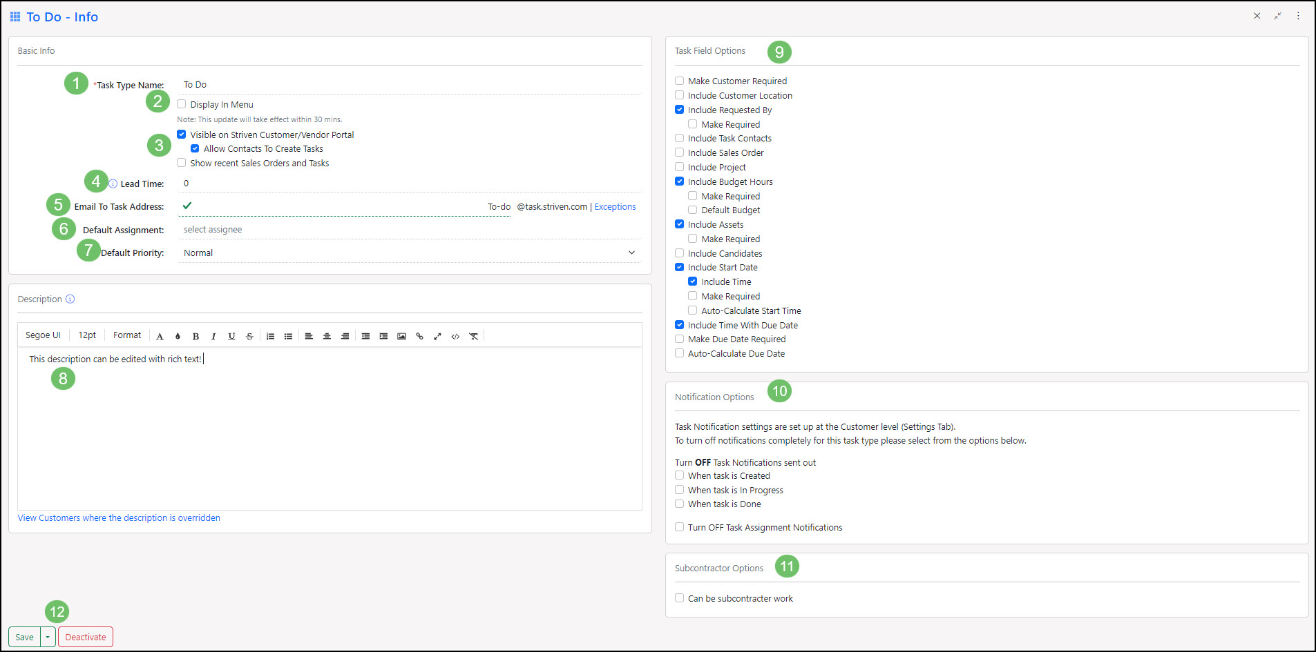 Example of creating a new Task Type in Tasks Settings