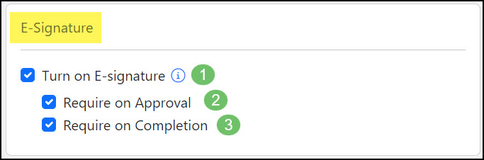 Image of the E-Signature Settings at the Task Type Level