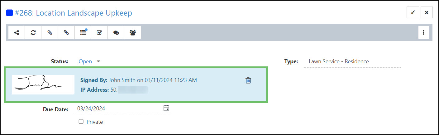 Image of a completion signature on a task