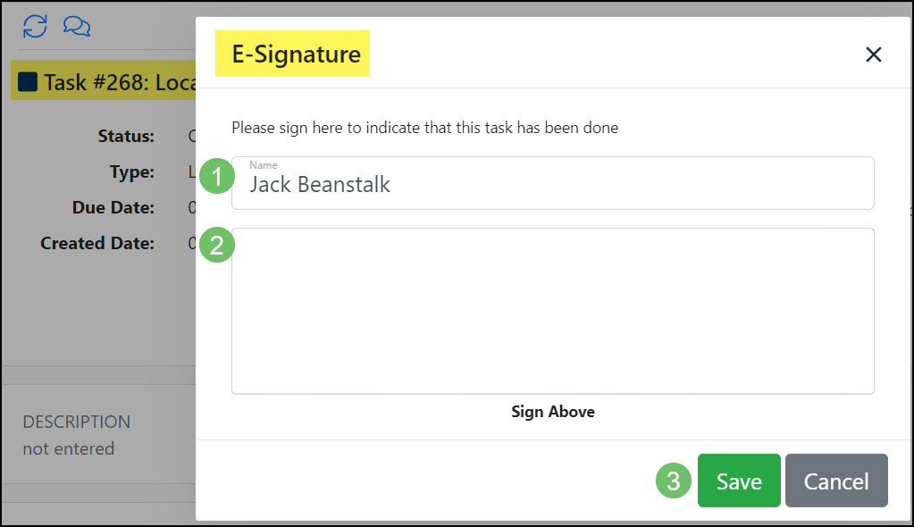Example of the E-Signature Window in the Portal