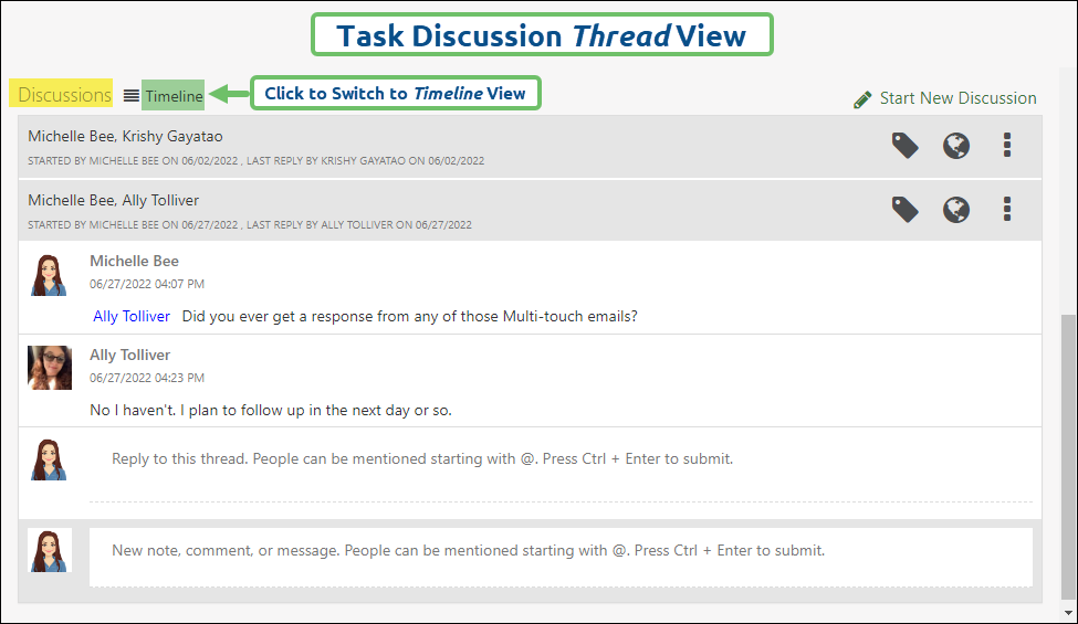 Discussion Thread View on a Task in Striven