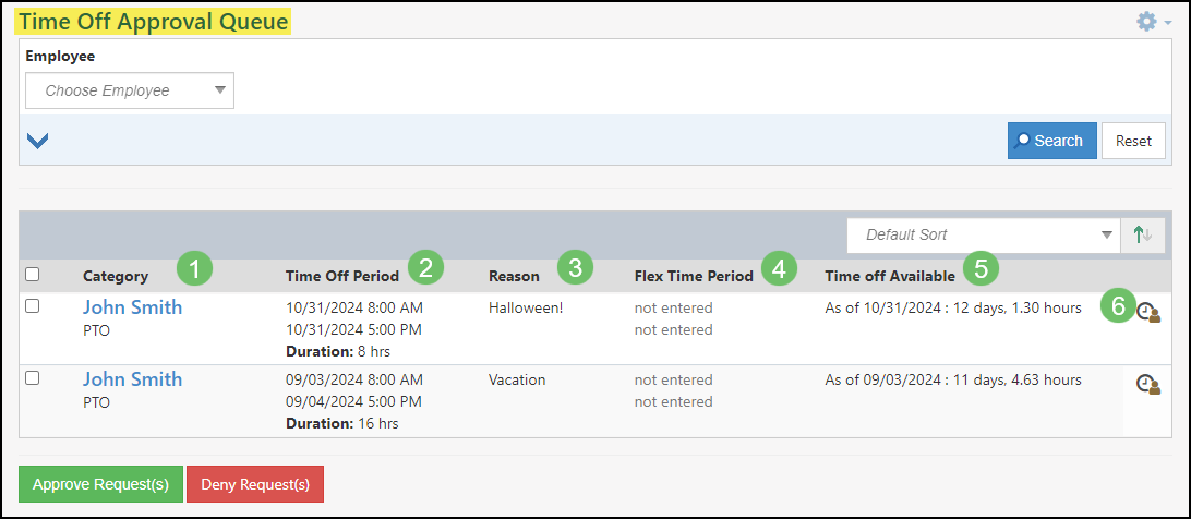 Image of the Time Off Approval Queue