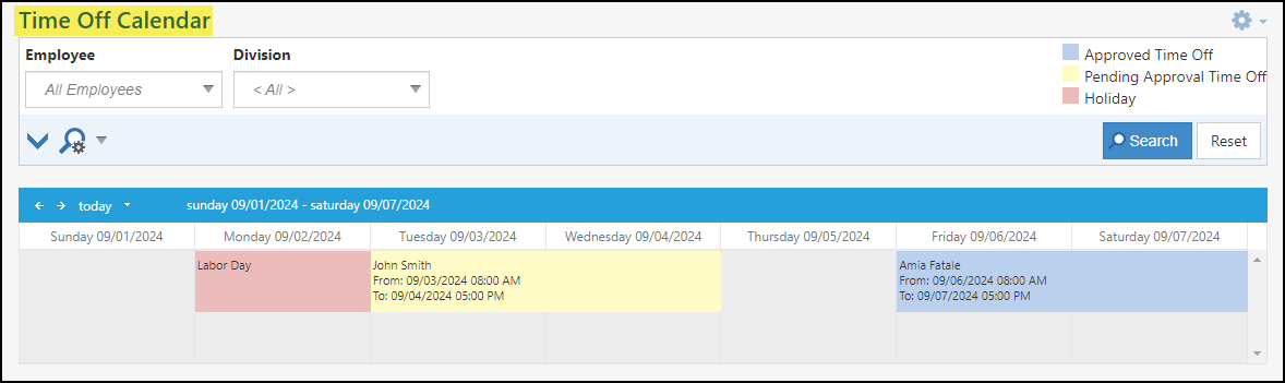 Image of the Time Off Calendar