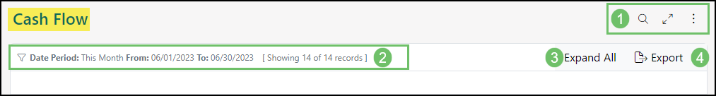 Cash Flow Report menu options