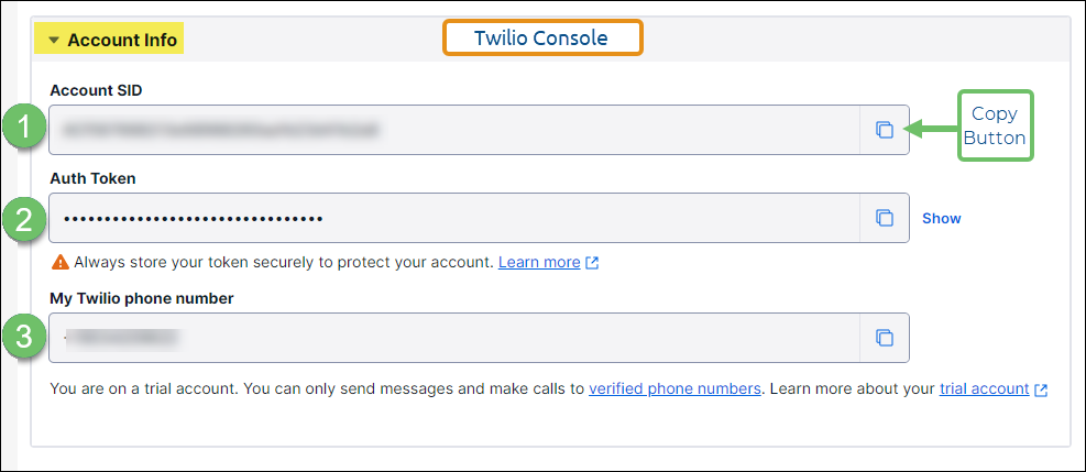 Account Info Widget from the Twilio Console