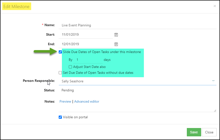 Updating Milestone End Date settings for sliding task due dates