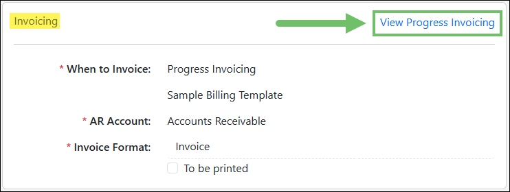 Example of Where to View the Progress Invoicing Schedule on an Order