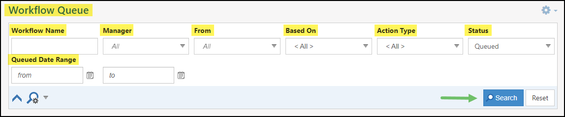 Search Options available on the Workflow Queue Page