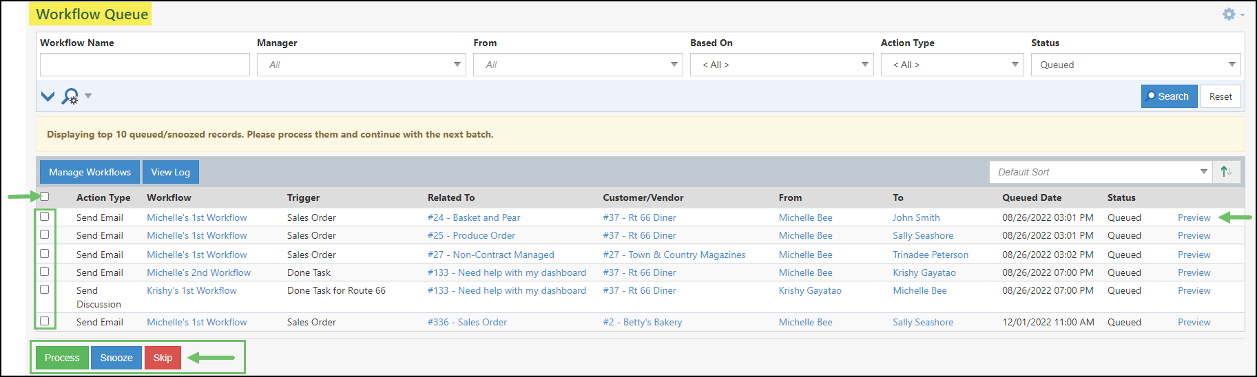 Workflow Queue page in Striven