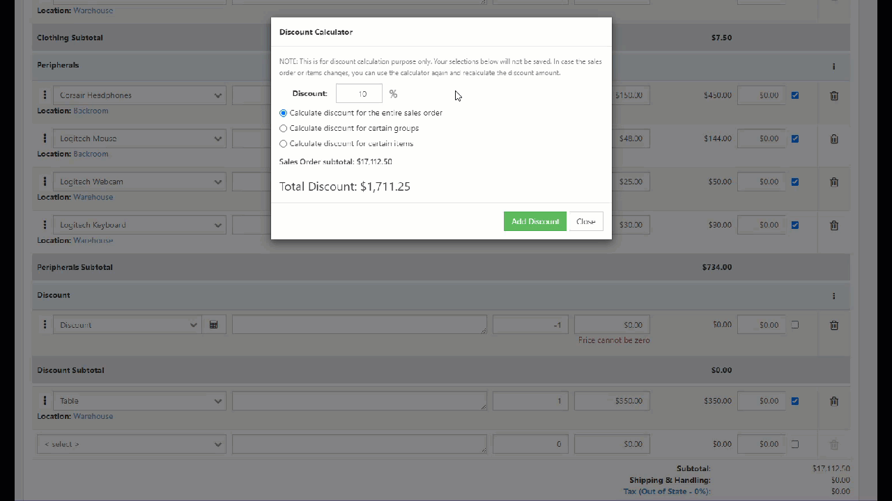 animated gif showing applying discount to entire invoice