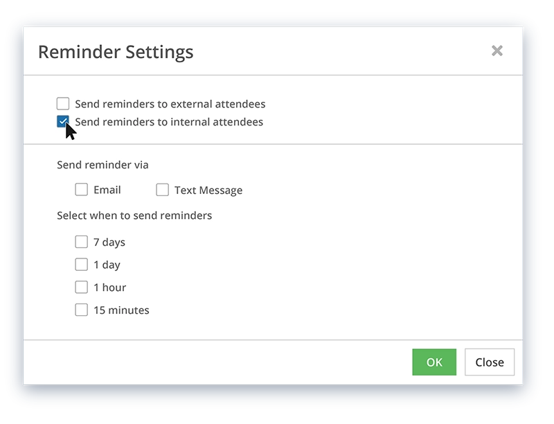Custom reminder settings screen for Striven Calendar