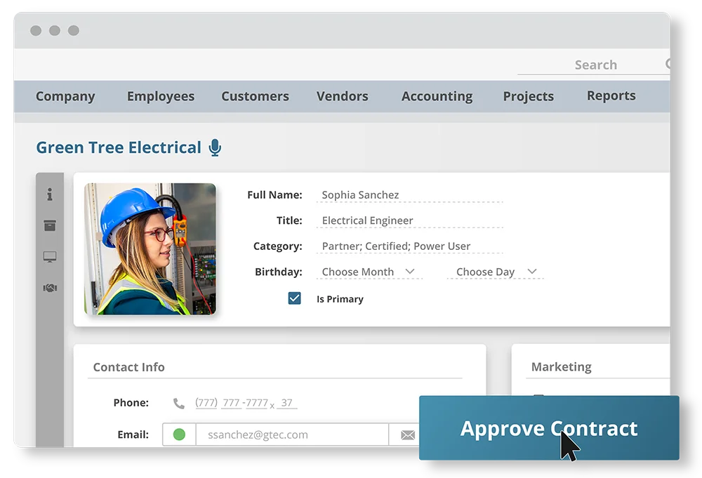 Profile of an electrical engineer and approval of contract in Striven