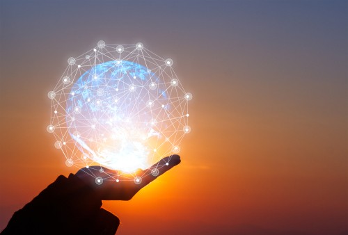 man holding holding vector globe | new technology concept