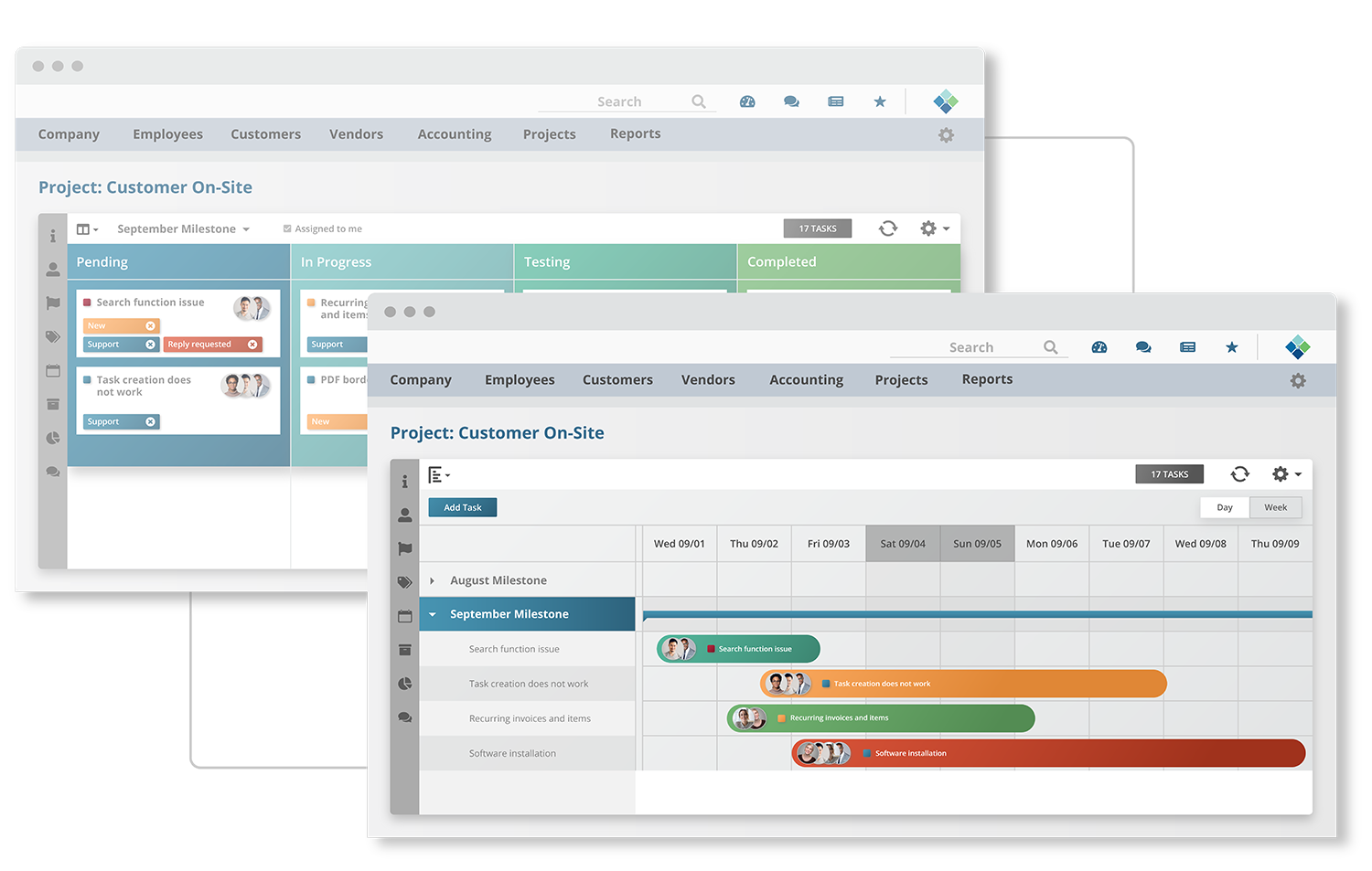 Striven multi-project display | Kanban and Gantt charts