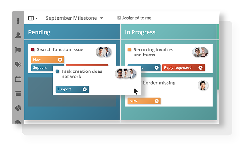 Striven's project management kanban board view with tasks and assignments